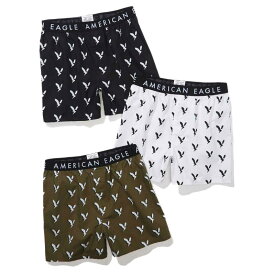 アメリカンイーグル AMERICAN EAGLE メンズ Men's トランクス 下着 3枚セット AEO Eagles Stretch Boxer Short 3-Pack ブラック ホワイト オリーブ イーグル柄