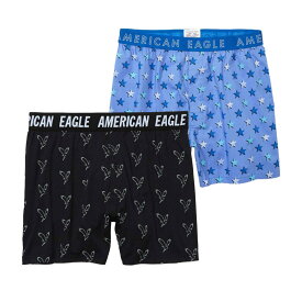 アメリカンイーグル AMERICAN EAGLE メンズ Men's トランクス 下着 アンダーウェア 2枚セット AEO Eagles Ultra Soft Boxer Short ブラック コバルトブルー
