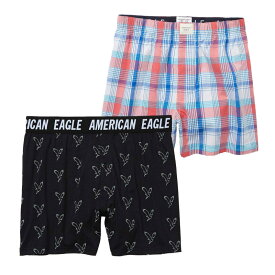 アメリカンイーグル AMERICAN EAGLE メンズ Men's トランクス 下着 アンダーウェア 2枚セット AEO Eagles Ultra Soft Boxer Short ブラック ブルー レッド