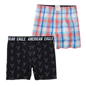 �A�����J���C�[�O�� AMERICAN EAGLE �����Y Men's �g�����N�X ���� �A���_�[�E�F�A 2���Z�b�g AEO Eagles Ultra Soft Boxer Short �u���b�N �u���[ ���b�h