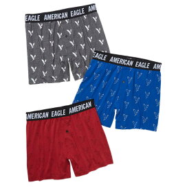 アメリカンイーグル AMERICAN EAGLE メンズ Men's トランクス 下着 3枚セット AEO Ultra Soft Boxer Short 3-Pack ブラック ブルー レッド イーグル柄