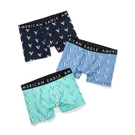 アメリカンイーグル AMERICAN EAGLE メンズ Men's ボクサーパンツ 下着 3枚セット AEO Shadow Eagle 4.5" Classic Boxer Brief 3-Pack ネイビー ライトブルー ミント