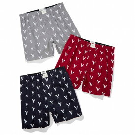 アメリカンイーグル AMERICAN EAGLE メンズ Men's トランクス 下着 3枚セット AEO Shadow Eagle Stretch Boxer Short 3-Pack グレー レッド ネイビー イーグル柄