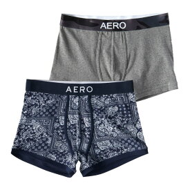 エアロポステール AEROPOSTALE メンズ Men's ボクサーパンツ 2枚セットBandana Print Camo Waistband Knit Trunks ネイビー ミディアムグレー