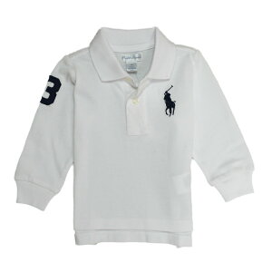 �����t���[���� RALPH LAUREN �x�r�[ �j�̎q ���� �|���V���c Cotton Mesh Long-Sleeve �z���C�g White