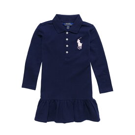 ポロ ラルフローレン POLO RALPH LAUREN ガールズ Girls 長袖 ポロシャツ ドレス Big Pony Stretch Mesh Dress ネイビー French Nav