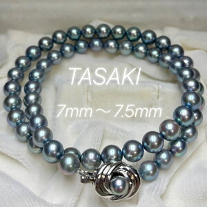 TASAKI �^�T�L �c��@�p�[���l�b�N���X 7�`7.5mm �V���o�[�u���[ �W���s���N�@�{�^��@�V���o�[����