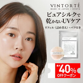 VINTORTE ミネラル UVパウダー 詰め替え パフ付 ファンデーション 50 代 フェイスパウダー 無添加 パウダーファンデーション カバー力 汗に強い ミネラルファンデーション シワ 伸ばし シミ 隠し 崩れない マスクにつかない ファンデーション シルクパウダー 母の日