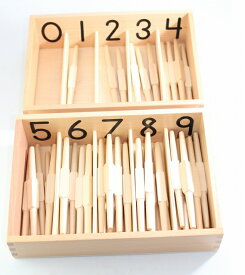 モンテッソーリ　♪大　プレミアム♪　45本の鍵形棒と箱　Montessori Spindle Box With 45 Spindles 知育玩具