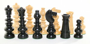 ハンドメイド高級　チェス駒セット　♪ニュー・コンベンショナル・デザイン　柘植・エボナイズド♪　　キング9センチ