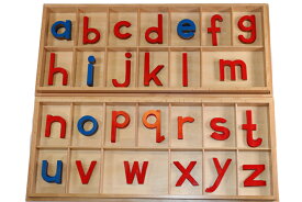 モンテッソーリ　切り抜きアルファベット 小文字　ブルー&レッド　♪大、箱付き♪　Montessori Movable Alphabet Lowercase 知育玩具