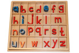 モンテッソーリ　切り抜きアルファベット 小文字　ブルー&レッド　♪小、箱付き♪　Montessori Movable Alphabet Lowercase 知育玩具