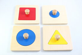 モンテッソーリ　はめ込みパズル ♪シングル4枚セット♪　Montessori Single Shape Puzzle 知育玩具