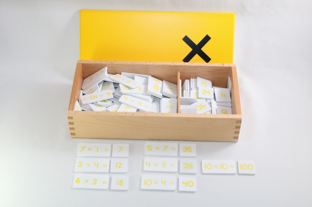 モンテッソーリ 掛け算カード アウトレット 木製木箱入り Montessori Multiplication Products and Box 知育玩具 内祝い Equations
