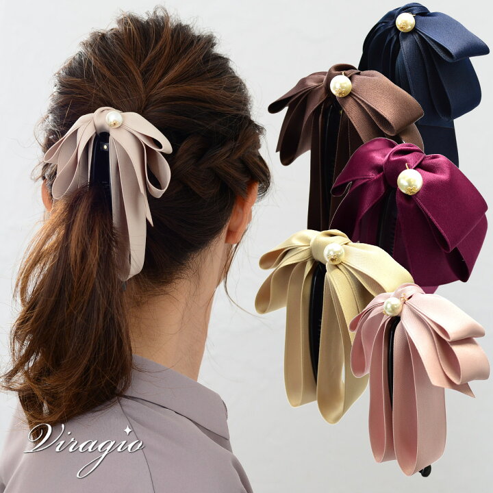 楽天市場 バナナクリップ リボン 大きめ ヘアクリップ 大 パール シンプル ヘアアクセサリー 髪留め 髪飾り 大人 上品 Vi 1235 Viragio