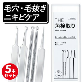 にきび 角栓 除去 スティック 毛抜き セット 【一般医療機器】 THEニキビケアツール 武内製薬 5本セット 毛穴 コメドプッシャー ステンレススチールコメドプッシャー コメド ピンセット ニキビケア ニキビプッシャー 角栓取り アクネ プッシャー