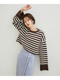 【SALE／30%OFF】【洗える】ボーダー&無地ワイドスリーブショートニット VIS ビス トップス ニット ブラック ホワイト ブラウン【RBA_E】[Rakuten Fashion]