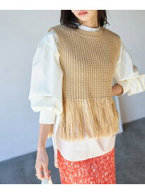 【SALE／20%OFF】フリンジニットベスト VIS ビス トップス ベスト・ジレ ホワイト ベージュ カーキ【RBA_E】[Rakuten Fashion]