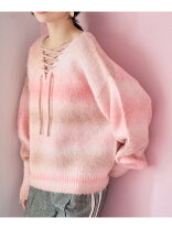 楽天市場】レースアップ（カラーピンク）（ニット・セーター｜トップス  