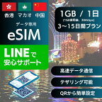 香港 マカオ 中国 eSIMデータ専用【毎日 1GB 使用後 384kbps】 3日間 5日間 7日間 10日間 15日間 デイリー プラン 正規品 プリペイドSIM e-SIM ホンコン チャイナ HongKong Macau china macao 旅行 高速 データ ローミング