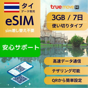 �^�C eSIM �f�[�^��p�y7��3GB �g���؂�v�����z���K�i sim�����ւ��s�v �ȒP�ݒ� QR�f�[�^���M ���[���󂯎�� �z���Ȃ� e-SIM ���s ���w �Z�� �o�� ���� �f�[�^ ���[�~���O �^�C���ʐM��� True