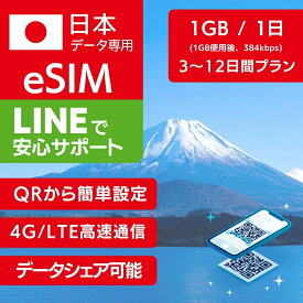 日本 eSIM ローミング KDDI au SoftBank 回線利用 【毎日 1GB 使用後 384kbps】3日間 5日間 7日間 8日間 10日間 12日間 プラン プリペイドSIM e-SIM 日本 旅行 サブ用 高速 4G LTE データ 土日可 インターネット eSIMデータ専用 SIM e-SIM 旅行 データ ローミング
