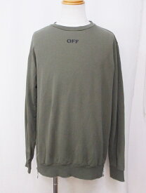 【中古】OFF-WHITE オフホワイト サイドジップ　スウェット トレーナー　裏起毛 メンズ M オリーブカーキ