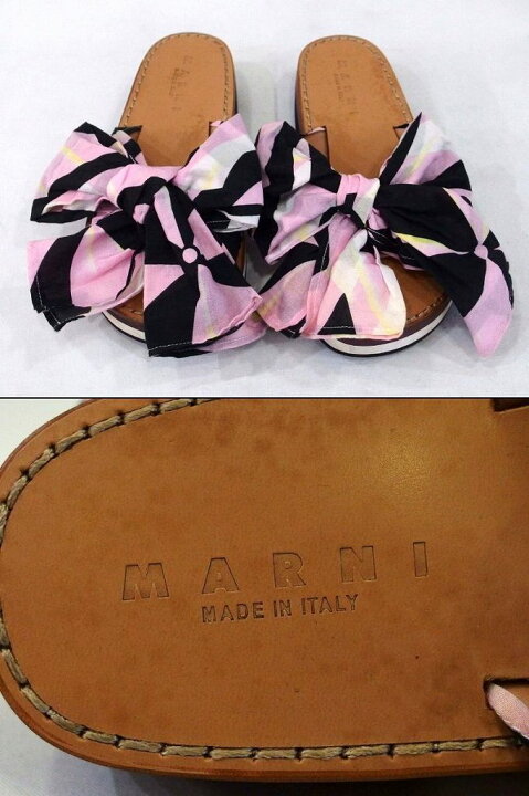 楽天市場】【中古】MARNI マルニ フラット レザー サンダル リボン 