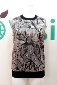 【中古】PAULE KA ポールカ シルク レースプリント 異素材 ノースリーブニット S kz4006165883