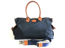 【中古】Orobianco オロビアンコ 2WAY ラージボストン クロスボディ　ナイロン　サイドレザーフラップポケット ネイビー ok5010223373