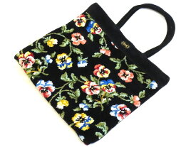 【中古】＜デッドストック＞ FEILER フェイラー ラージ　トートバッグ　シュニール織り　　アネモネ柄 ブラック kz5022227939