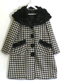 【中古】＜レア＞ NOKO OHNO ノコ オーノ 千鳥格子柄　ツイードコート厚地　薔薇プリーツ付け襟　 ショールカラー ・40 1850210 白/黒 sy5024228769