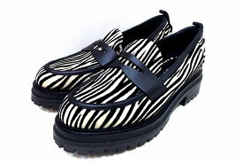 【中古】srJOAN Sergio Rossi セルジオロッシ エスアール ジョアン ゼブラ柄 厚底ローファー チャンキーソール ・37 kz5024228933