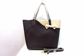 【中古】Kitamura キタムラ 2WAY ショルダー トートバッグ リボンモチーフ バイカラー ブラウン/ベージュ kz5024229027