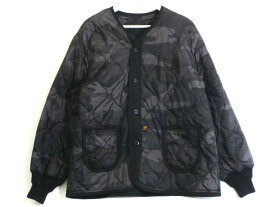 【中古】ALPHA INDUSTRIES アルファインダストリーズ インナー　中綿キルティング　ナイロン　迷彩柄　ノーカラーブルゾン メンズ ・M ブラック kz5024229129