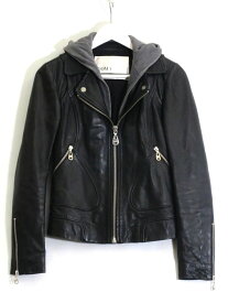 【中古】 【DOMA】ドーマ　ラムレザーライダースジャケット　フード付き＊取り外し可 ・XS D165001 ブラック/グレー kz5024229131