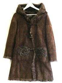 【中古】ESTNATION bis エストネーションビス ムートン×カールファー　フード　ダッフルコート ・38 22-154-36-090792 ブラウン ok5024228972