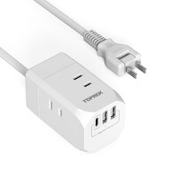 TOPREK 電源タップ 1.5m 延長コード USB コンセント 3個AC口 1個USB-Cポート 2個USB-Aポート 小型軽量 コ…