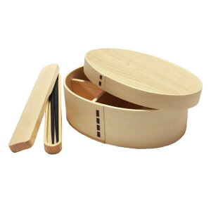 【天然杉】曲げわっぱ一段弁当箱 ウレタン塗装 700ml (弁当箱・木製箸・箸箱セット)