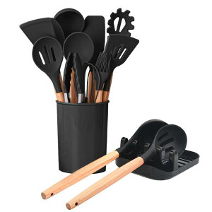 hiino kano キッチンツール セット 調理器具 製菓器具 台所用品 耐熱シリコン 木製ハンドル 食洗機対応 和洋中料理に適用 抗菌 傷つかない フライ返し おたま 泡立て器 スプーンなど13点/14点セ