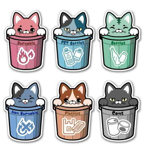 SignStore �J���t���ȔL�C���X�g �S�~���ʃX�e�b�J�[ 6���Z�b�g �����o���t�� 6cm×9cm TMZN002