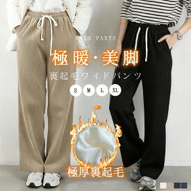 ＼早割クーポンで1枚1,000円！！複数購入がおトク／裏起毛 パンツ ワイドパンツ ボトムス レディース 体型カバー ウエストゴム 秋 冬 ストレッチ リブ コーデユロイ 保温 厚手 カジュアル 通勤 オフィス ママ
