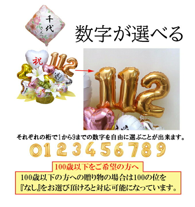 楽天市場 送料無料オリジナルバルーンギフト 100歳以上の誕生日 千代の春 バルーンアレンジメント 長寿祝い 賀寿 敬老の日 お年寄り 還暦 緑寿 古希 喜寿 傘寿 米寿 卒寿 白寿 百寿 サプライズ フォト 名入れ 1世紀 ビタミンバルーン