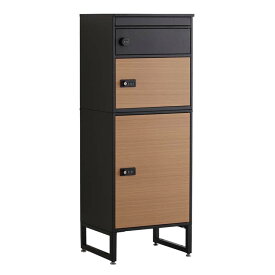 宅配ボックス スリムハイタイプ 3ボックス ブラック×オーク色 約W45×D37.5×H122cm
