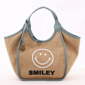 【クーコ COOCO】SMILEY 麻×ブラシ刺繍 トートバッグ スマイルマーク スマイリー 手提げ バッグ チャーム付き 大人 かわいい カジュアル 春 夏 軽い 軽量 ざっくり リゾート 旅行 10代 20代 30代 40代