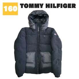 【即日配送】トミーヒルフィガー ダウンジャケット 160キッズブラック異素材 刺繍ロゴ 美品【送料無料】