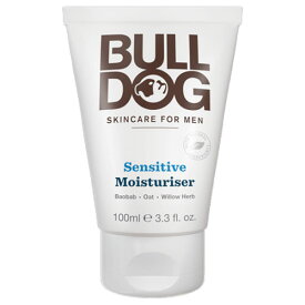 ブルドッグ（BULL DOG） センシティブ モイスチャライザー 100ml男性用（メンズ）スキンケア。バオバブ油、オート麦油、ウィローハーブを配合。洗顔後の保湿クリーム。素早く吸収してベタつかない。刺激を最小限に抑えるために無香料。敏感肌用メンズコスメ