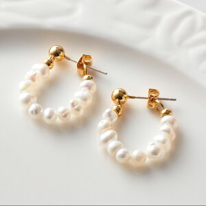 ピアス パール フープピアス 両耳用 天然淡水パール レディース ステンレス 金属アレルギー対応 K18コーティング パールアクセ 真珠 大振り 揺れる 大人 上品 アクセサリー サマーアクセサリ