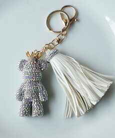 バッグチャーム キラキラ ビジュー クマ くま ベア 熊 タッセル フリンジ キーホルダー おしゃれ かわいい キーリング バッグアクセサリー ラインストーン 大人 女性 おそろい 上品 ナスカン 【メール便】 vns3ac-bc337 【aroco/アロコ】