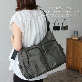 【13ポケット】 ショルダーバッグ メンズ ナイロン a4 大容量 多収納 大きめ 斜めがけ 肩掛け 大人 ポケット収納 軽量 高密度ナイロン ユニセックス ワンショルダー ファスナー付 通勤バッグ ボディバッグ inb-10201z 【aroco/アロコ】 春夏 春バッグ